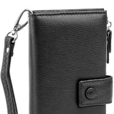 Оригінальний гаманець шкіряний жіночий на хлястику з кнопкою ST Leather 19280 Чорний