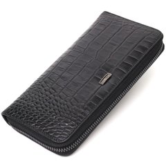 Місткий жіночий гаманець з натуральної шкіри з тисненням під крокодила BOND 21980 Чорний