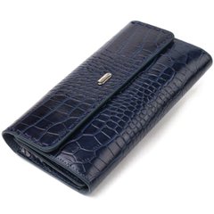 Великий жіночий гаманець із натуральної шкіри з тисненням під крокодила CANPELLINI 21661 Синій
