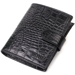 Чоловічий фактурний вертикальний гаманець із натуральної шкіри з тисненням під крокодила BOND 22004 Чорний