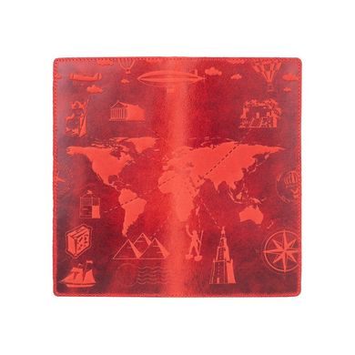 Червоний шкіряний гаманець, тиснення "7 wonders of the world"