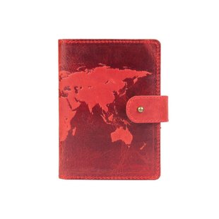 Кожаное портмоне для паспорта / ID документов HiArt PB-02/1 Shabby Red Berry "World Map"