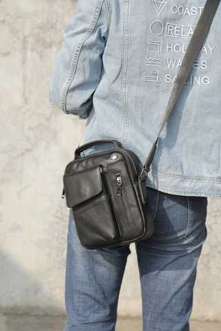 Маленькая мужская сумка через плечо из джинсы, цвет темно-серый