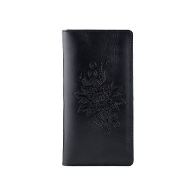 Оригінальний гаманець з глянцевою натуральної шкіри чорного кольору на 14 карт, колекція "Mehendi Classic"