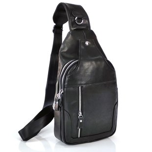 Мужской слинг Tiding Bag FL-N2-4004A из гладкой кожи черного цвета. Черный