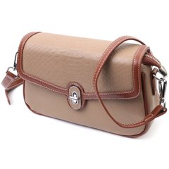 Стильная женская сумка с фактурным клапаном из натуральной кожи Vintage 22620 Бежевая