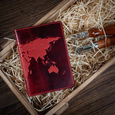 Червона дизайнерська шкіряна обкладинка для паспорта, колекція "World Map"